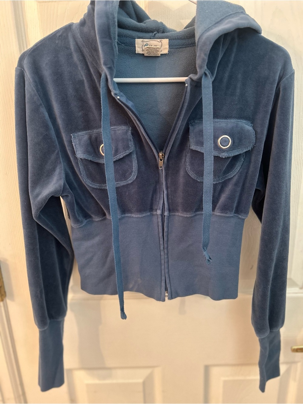 Velour Zip-Up Hoodie Jacket in smocky Blue.